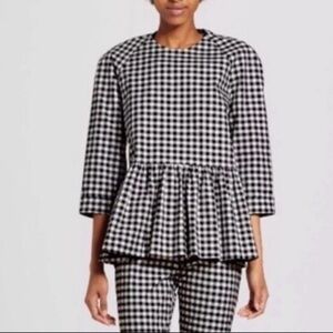 Victoria Beckham Top Blouse Peplum S Gingham Mod Feminine Retro Cottagecore